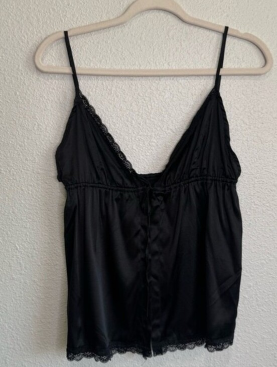 Silksilky Tops - SilkSilky Black Mulberry Silk Lace Trim Camisole Babydoll Top XL Sleeveless